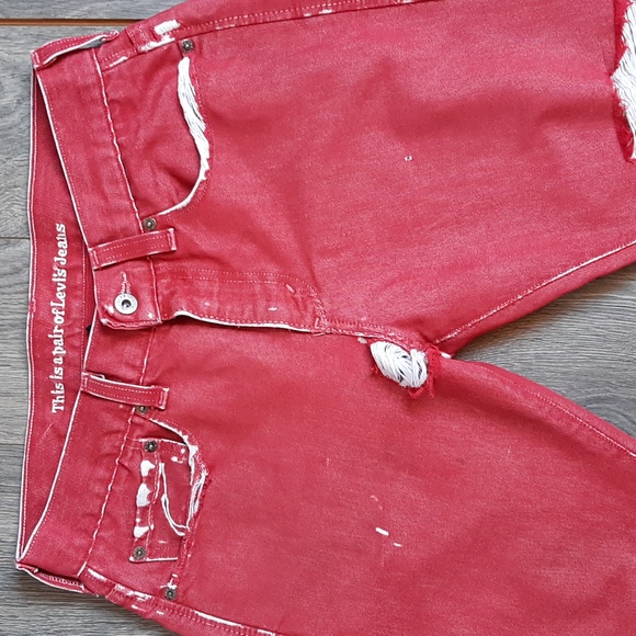 Unique distressed statement Levi's red tattered skinny 511 jeans size 32… - Picture 3 of 17